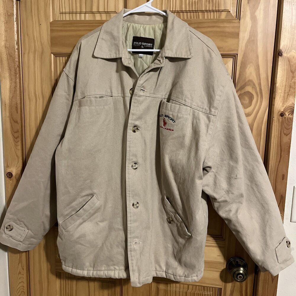 Vintage Polo Sport Ralph Lauren Canvas Barn Chore Jacket Collared Coat Tan XXL
